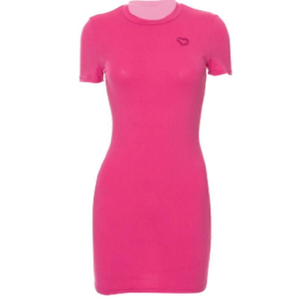 ♡♡♡ Casual Embroidered Heart Logo Pink Bodycon Dress size Small